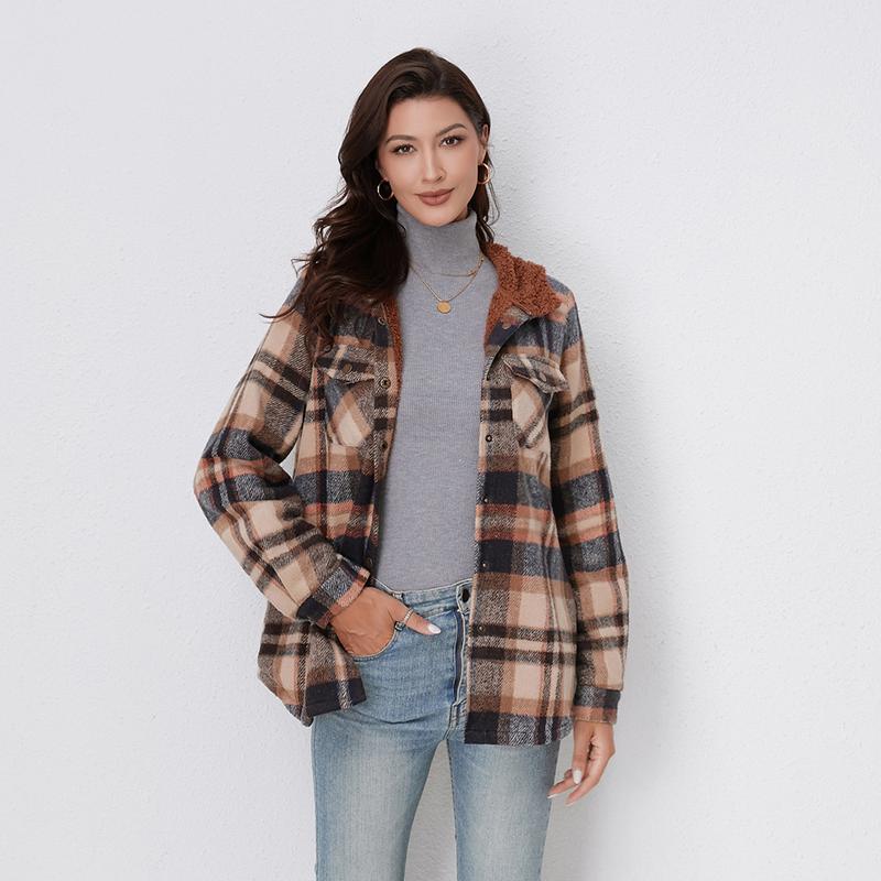 Women's Plaid Shacket – Oversized Snap-Button Jacket