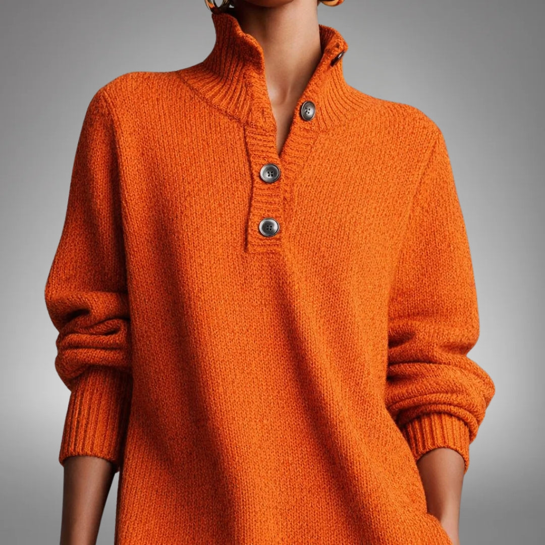 Women's Oversized Knit Midi Dress, Button Neck and Pockets