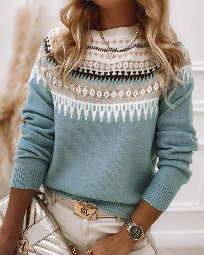 Women's Fair Isle Sweater, Patterned Crewneck Knit for Winter - Avery
