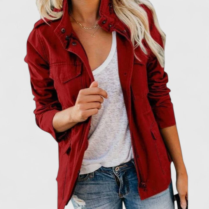Women's Cotton Field Jacket, Drawstring Waist - Josette