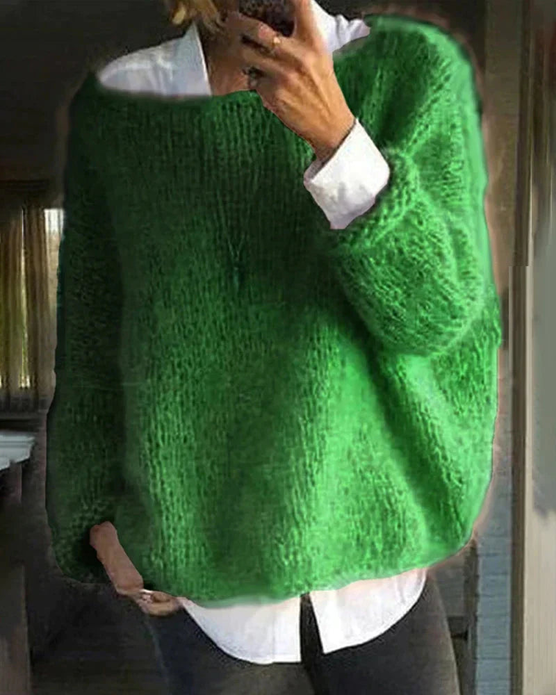 Women's Oversized Sweater, Fuzzy Brushed Knit for Fall Layering