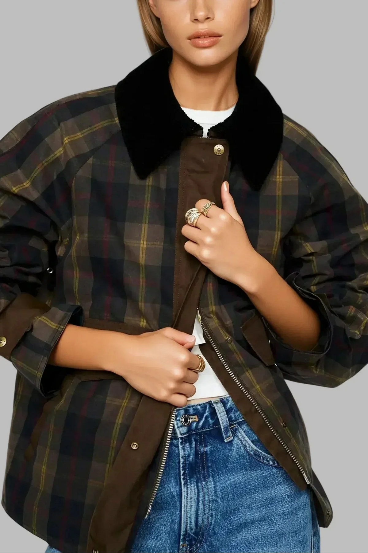 Women's Plaid Jacket, Lined with Contrast Collar - Tessa