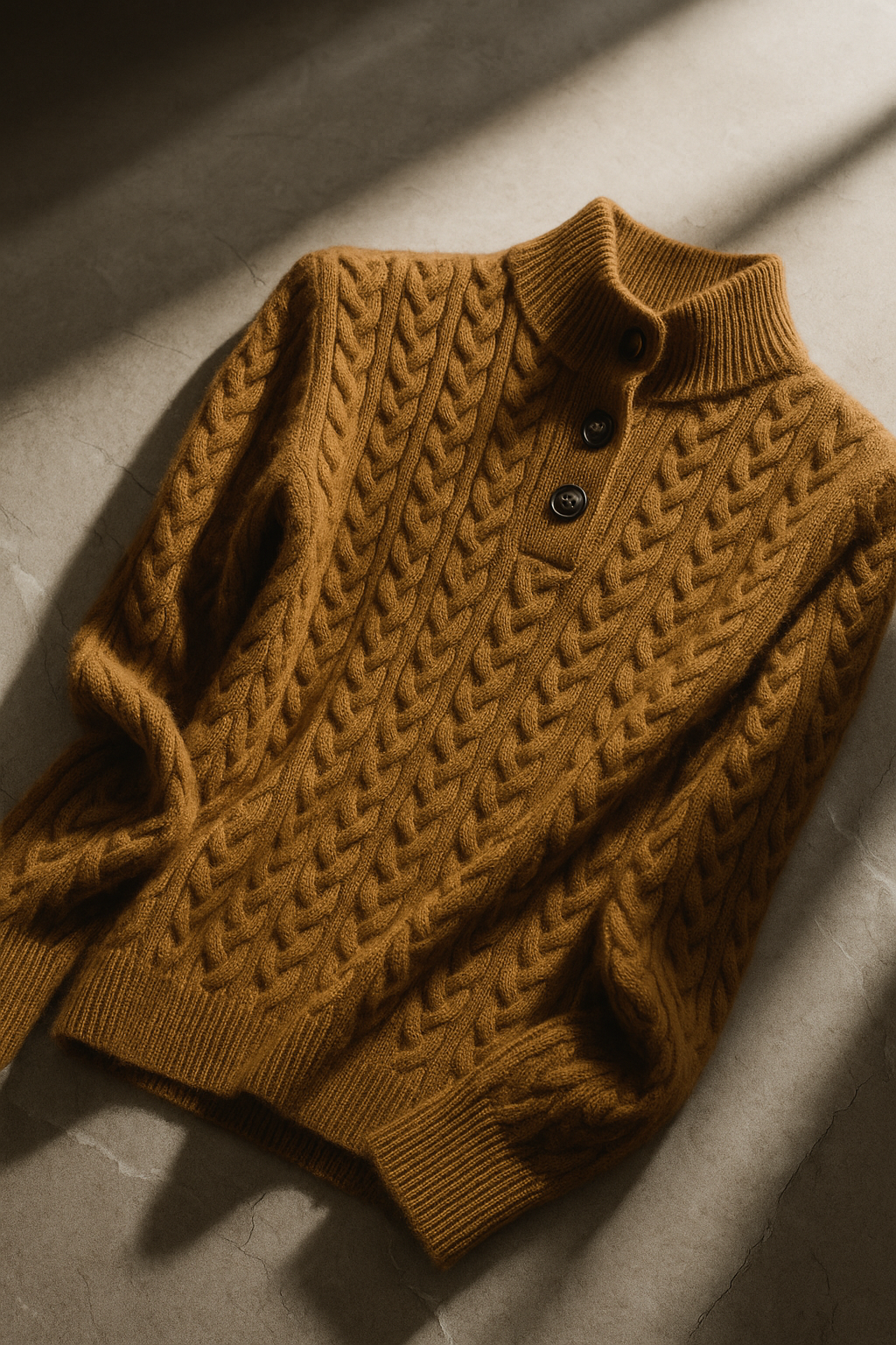 Wool Cashmere Blend Cable Knit Sweater, Button Collar - Arden