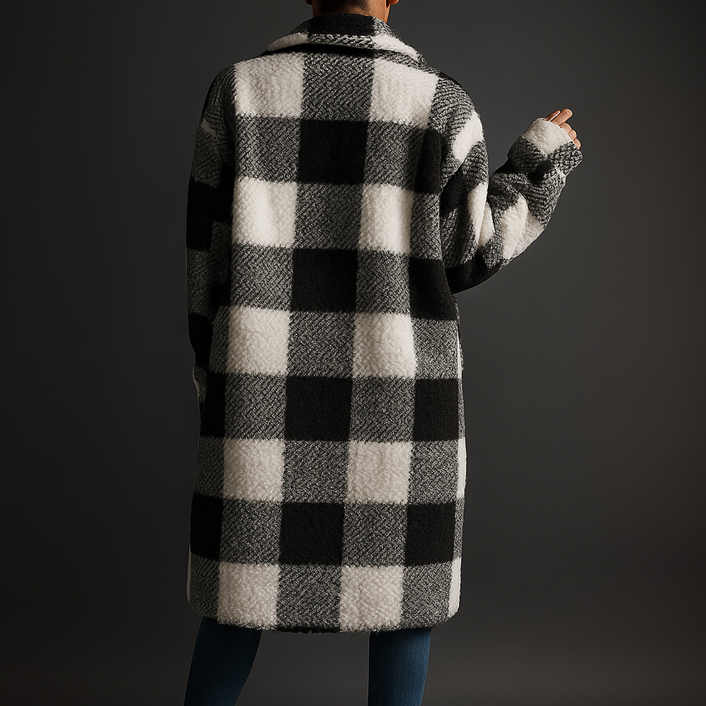 Checkerboard Fleece Coat, Relaxed Button-Front Fit - Chalet