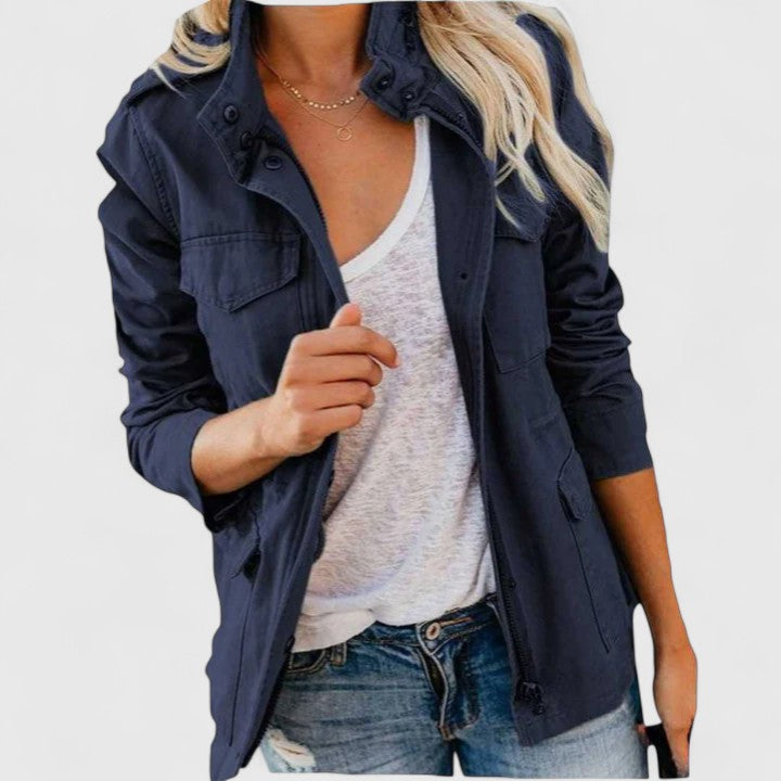 Women's Cotton Field Jacket, Drawstring Waist - Josette