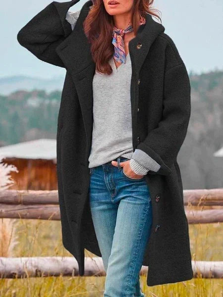 Women's Longline Wool Coat – Button-Front Winter Coat