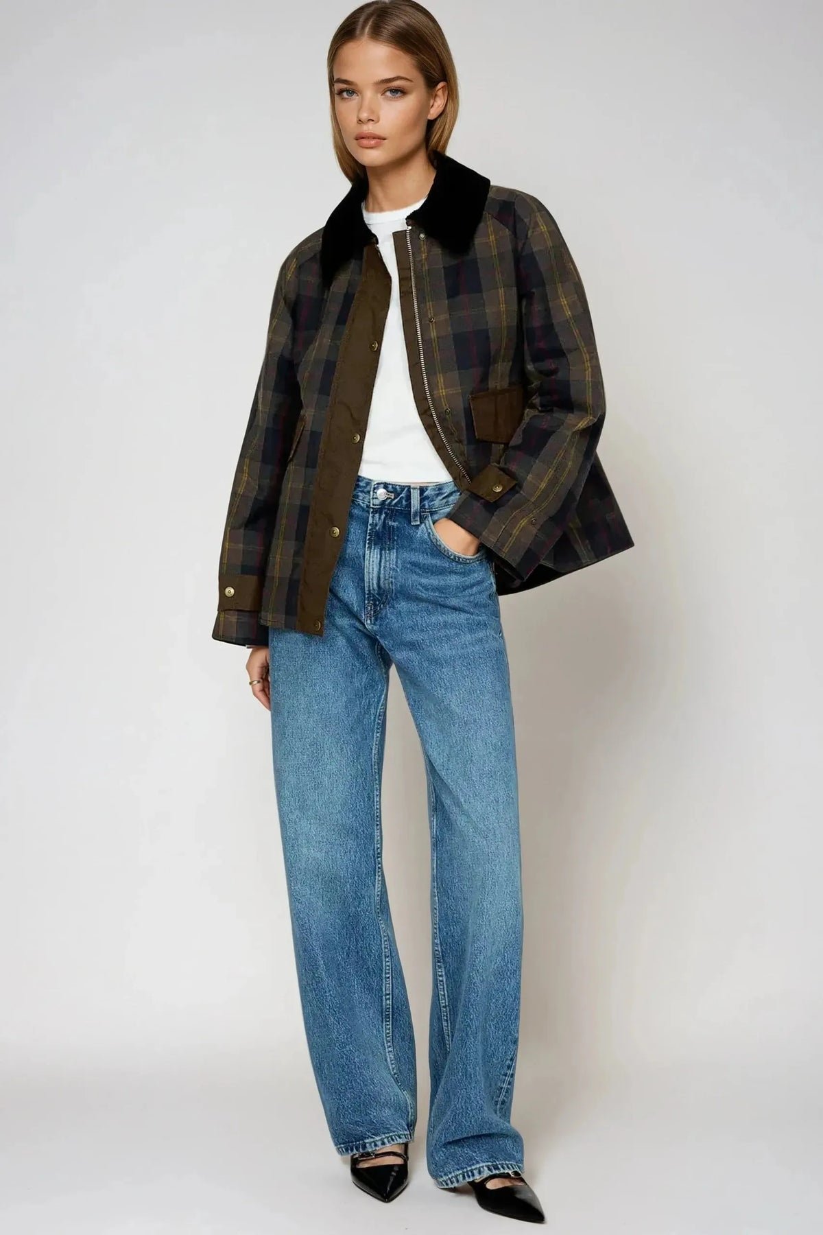 Women's Plaid Jacket, Lined with Contrast Collar - Tessa