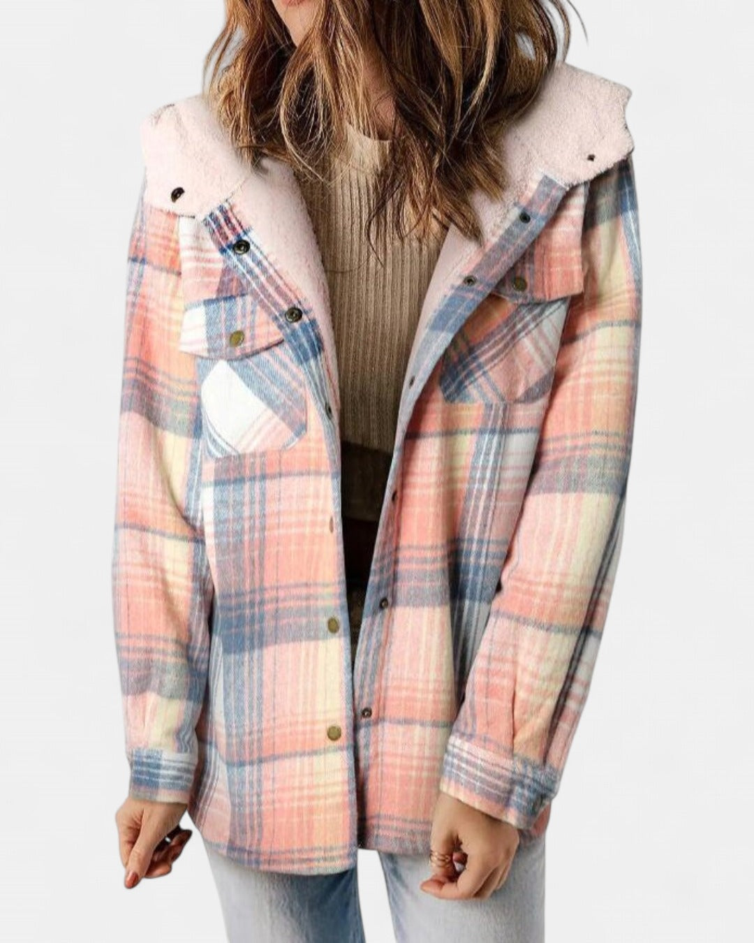 Women's Plaid Shacket – Oversized Snap-Button Jacket