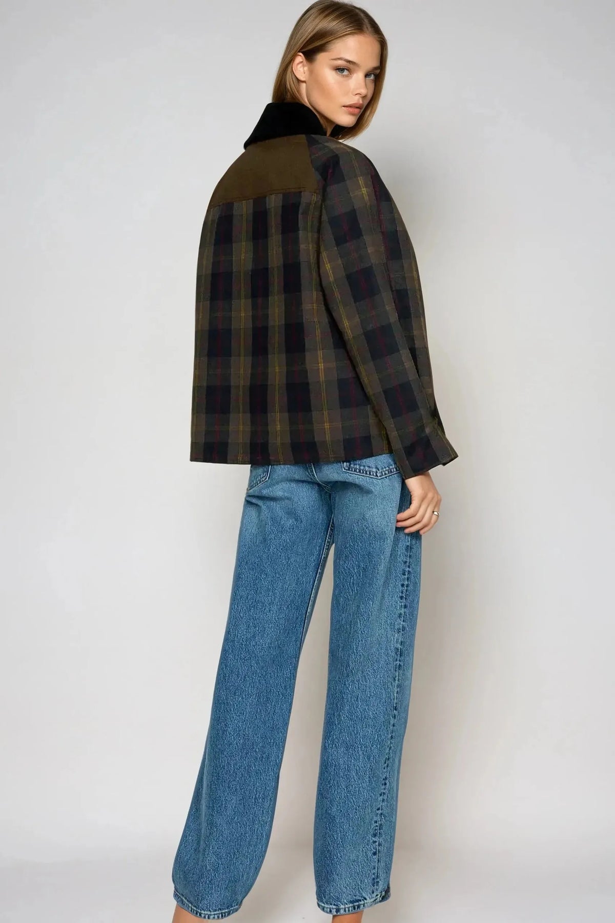 Women's Plaid Jacket, Lined with Contrast Collar - Tessa