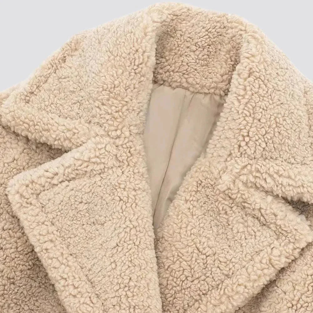 Women's Long Teddy Coat – Double-Breasted Faux Fur