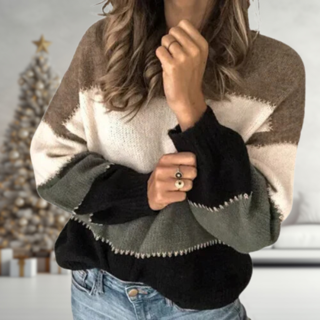 Women's Color Block Sweater, Relaxed Knit for Fall and Winter - Maya