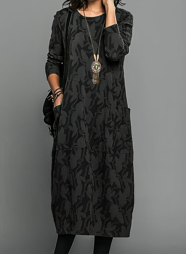Women's Leaf Print Midi Dress with Pockets - Cressida Marlowe