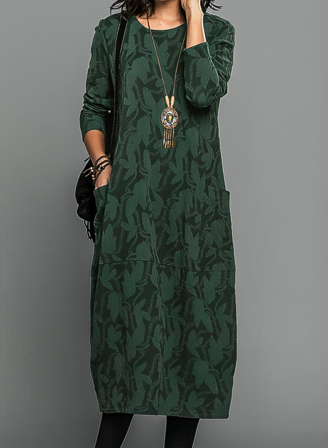 Women's Leaf Print Midi Dress with Pockets - Cressida Marlowe