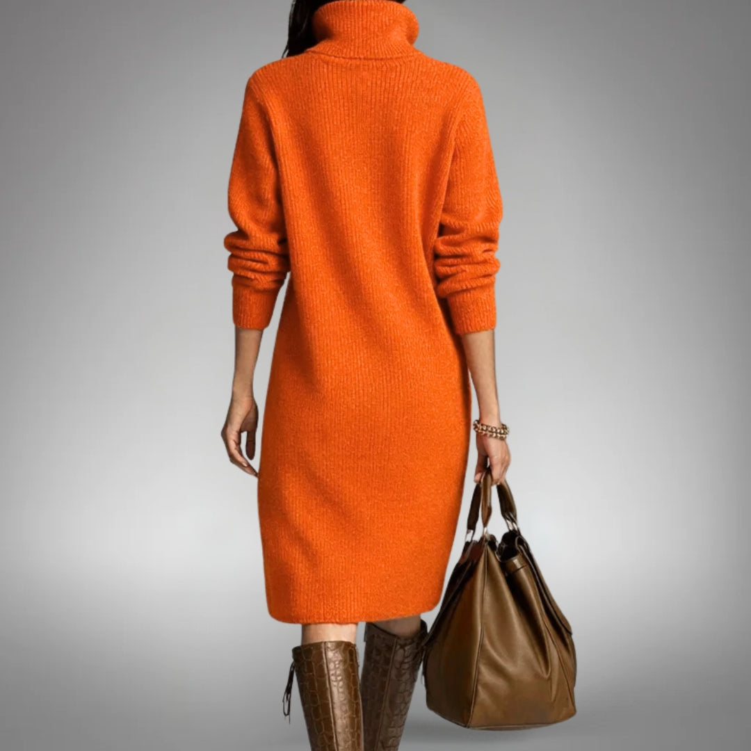 Women's Oversized Knit Midi Dress, Button Neck and Pockets