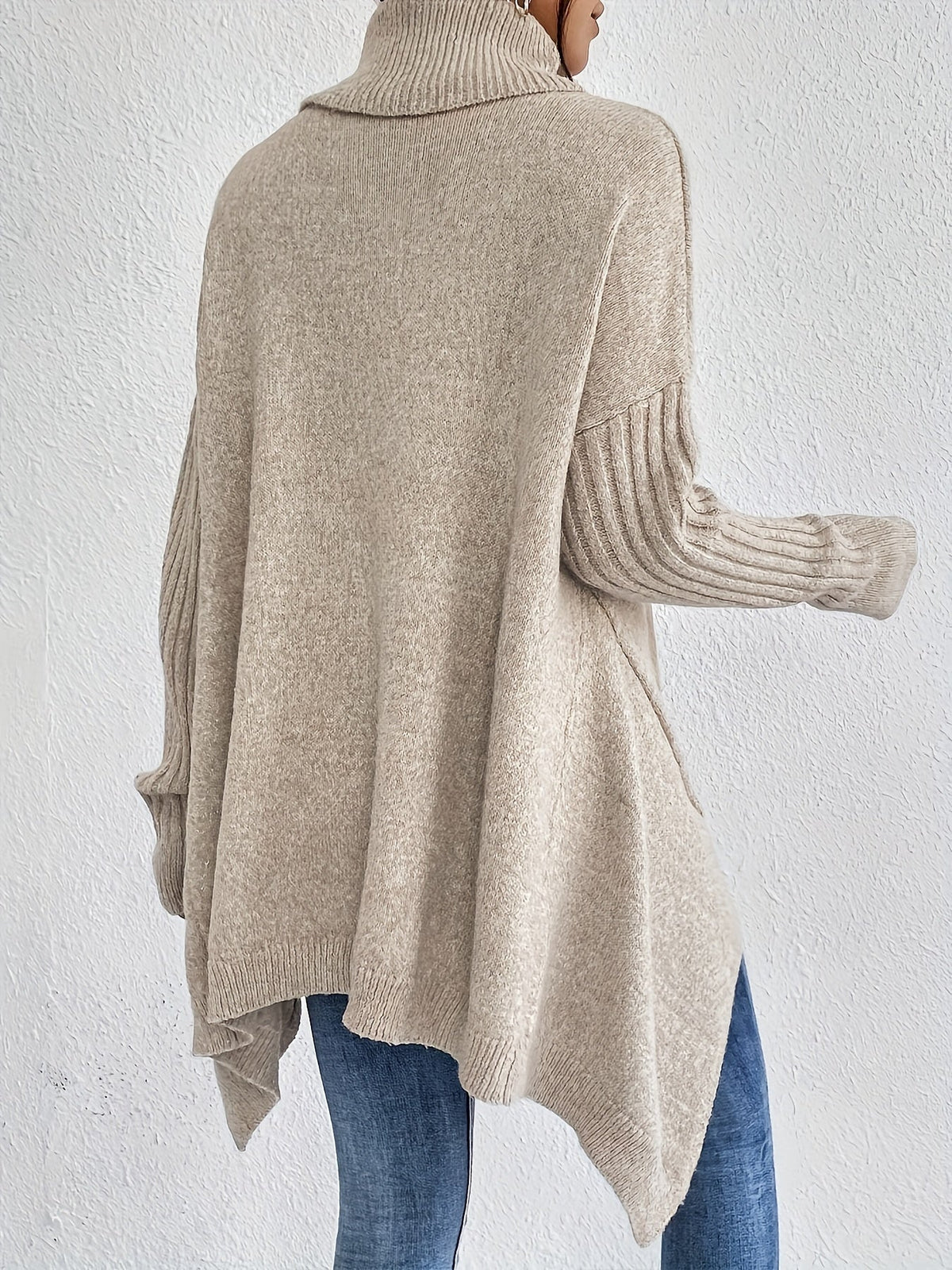 Women's High Neck Sweater, Relaxed Fit and Asymmetric Hem - Audrey