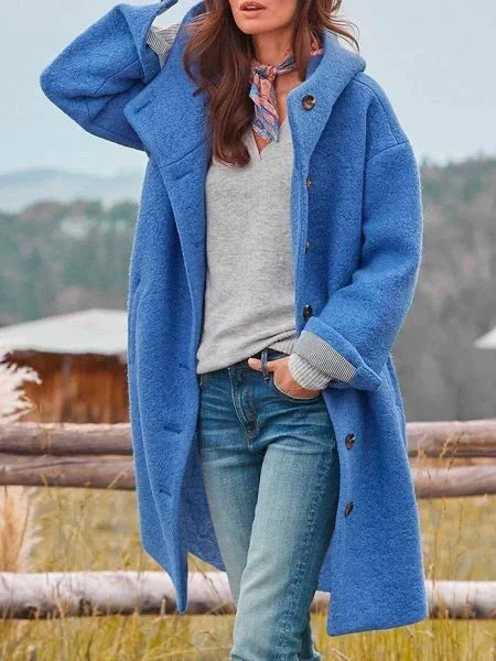 Women's Longline Wool Coat – Button-Front Winter Coat