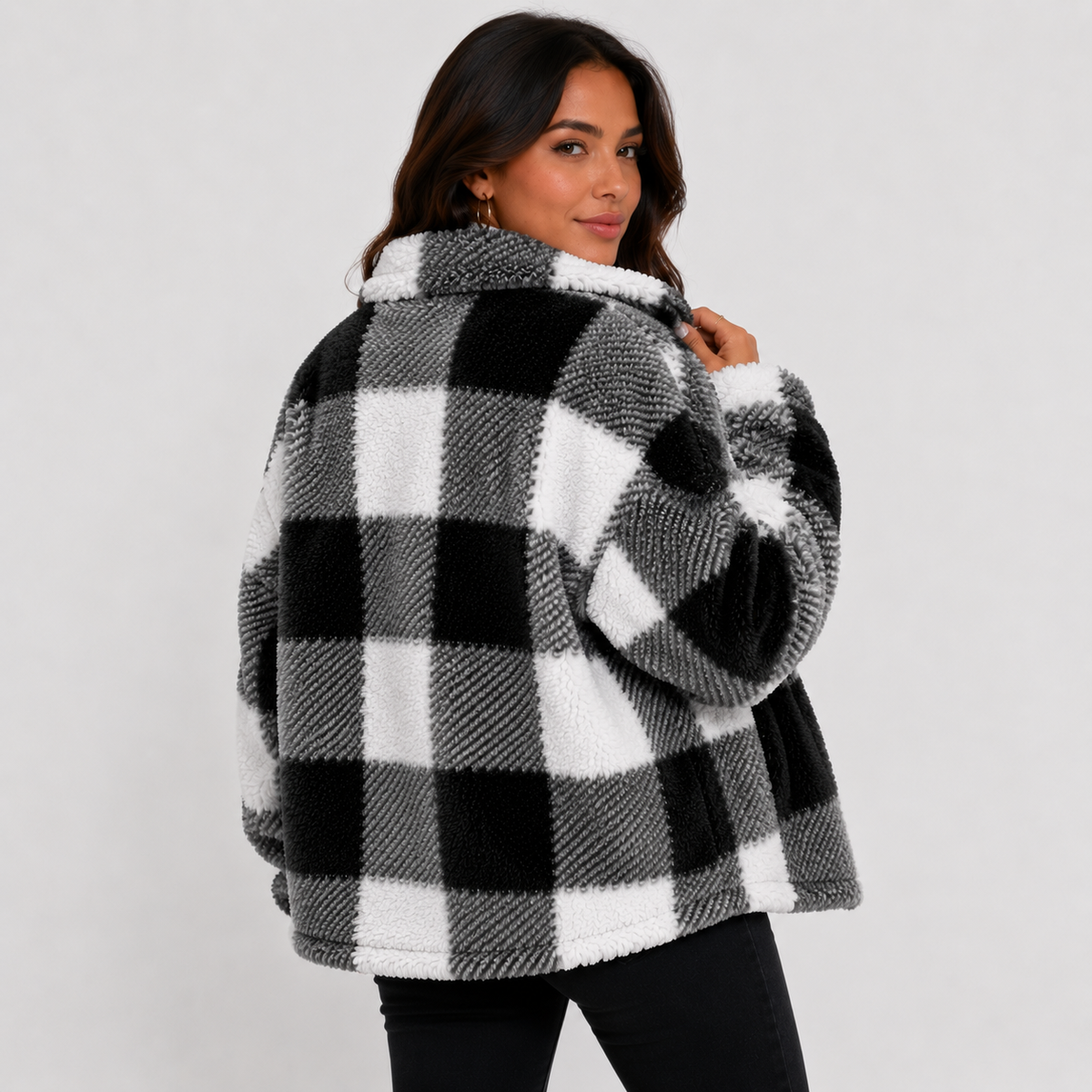 Women's Plaid Plush Jacket, Button Front - Montviro