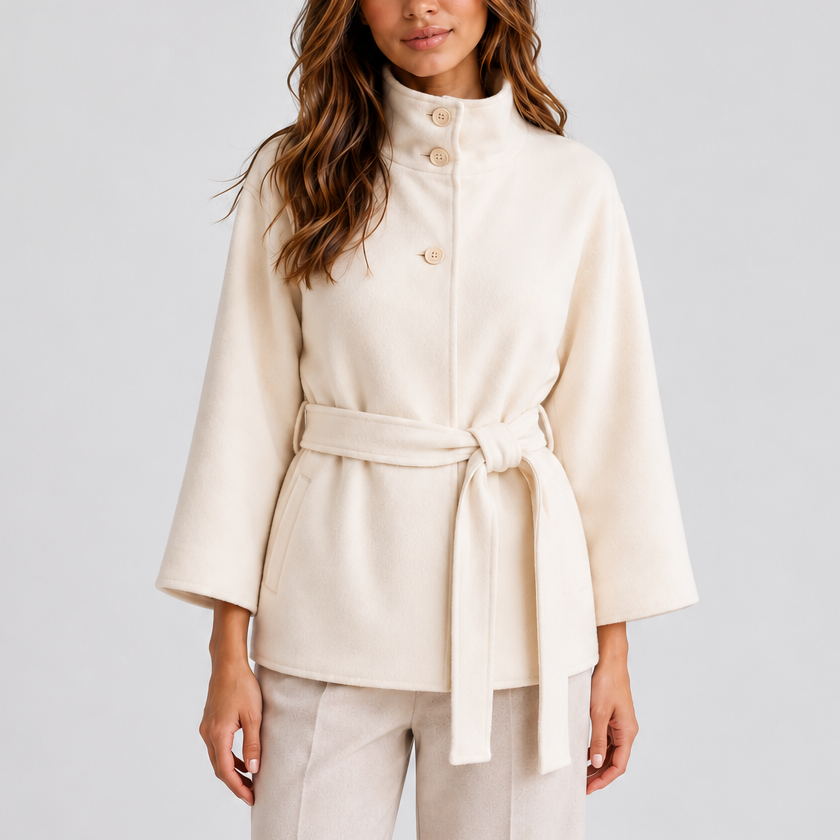 Women's Belted Cape Jacket – Stand Collar