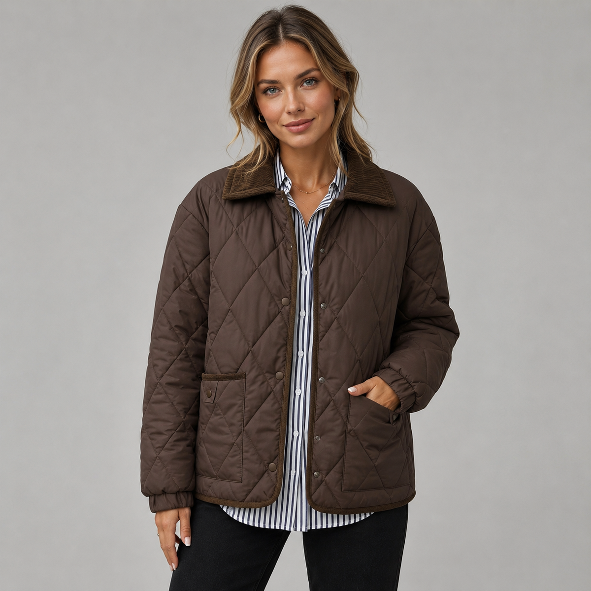 Women's Cropped Quilted Jacket, Contrast Collar - Merritt