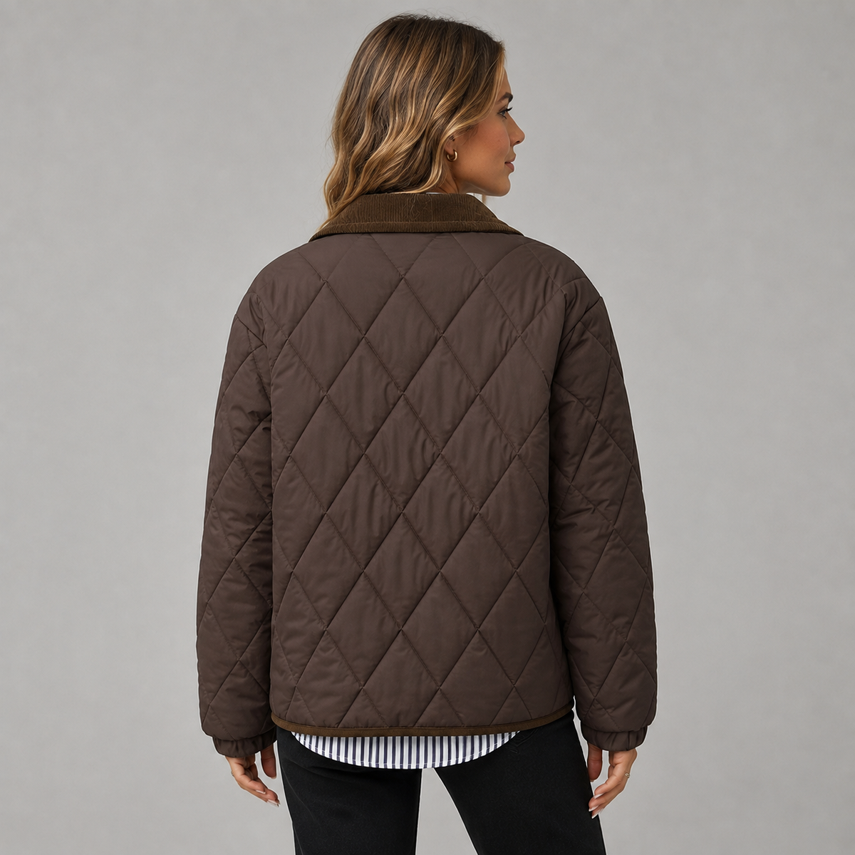 Women's Cropped Quilted Jacket, Contrast Collar - Merritt