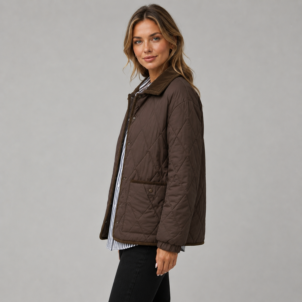 Women's Cropped Quilted Jacket, Contrast Collar - Merritt