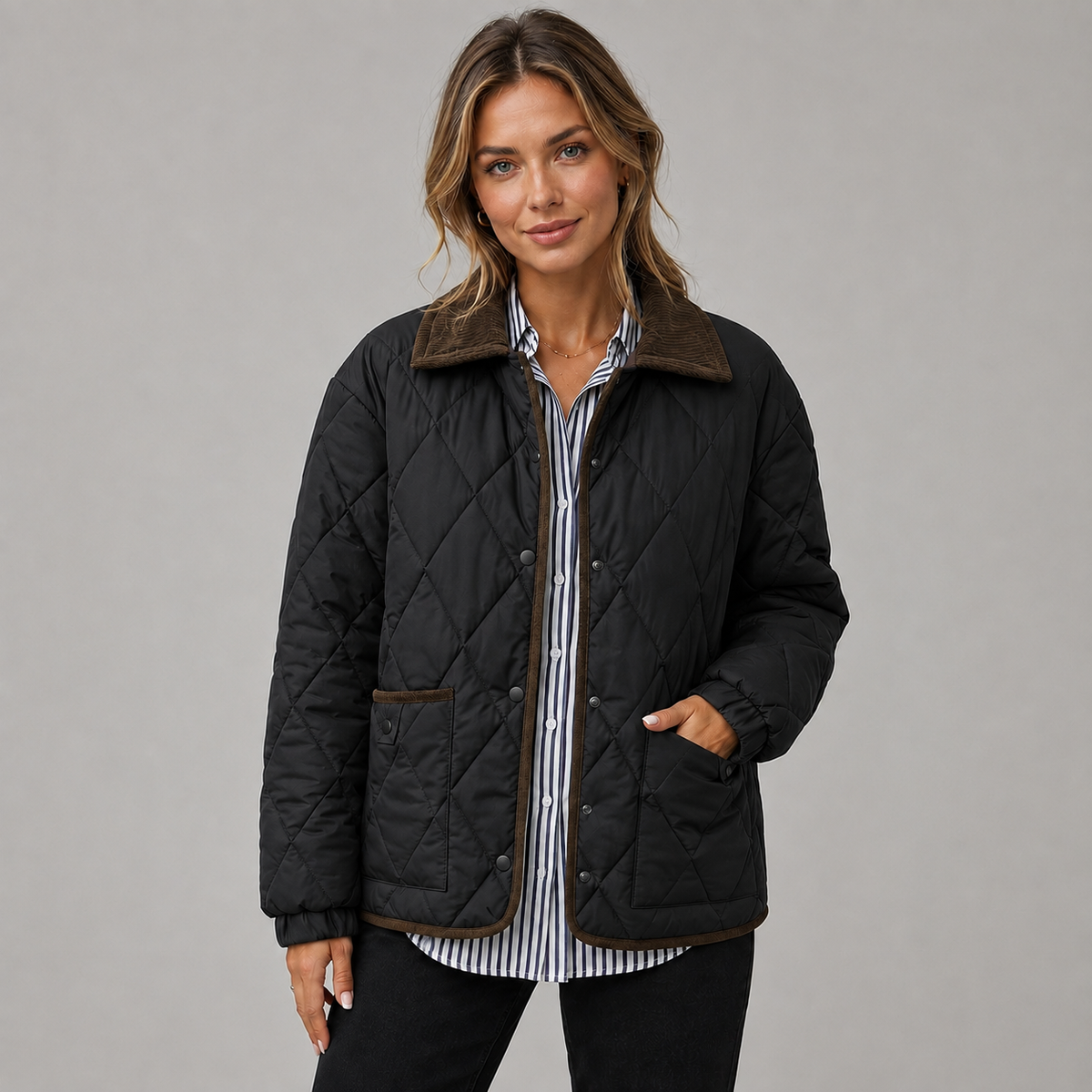 Women's Cropped Quilted Jacket, Contrast Collar - Merritt