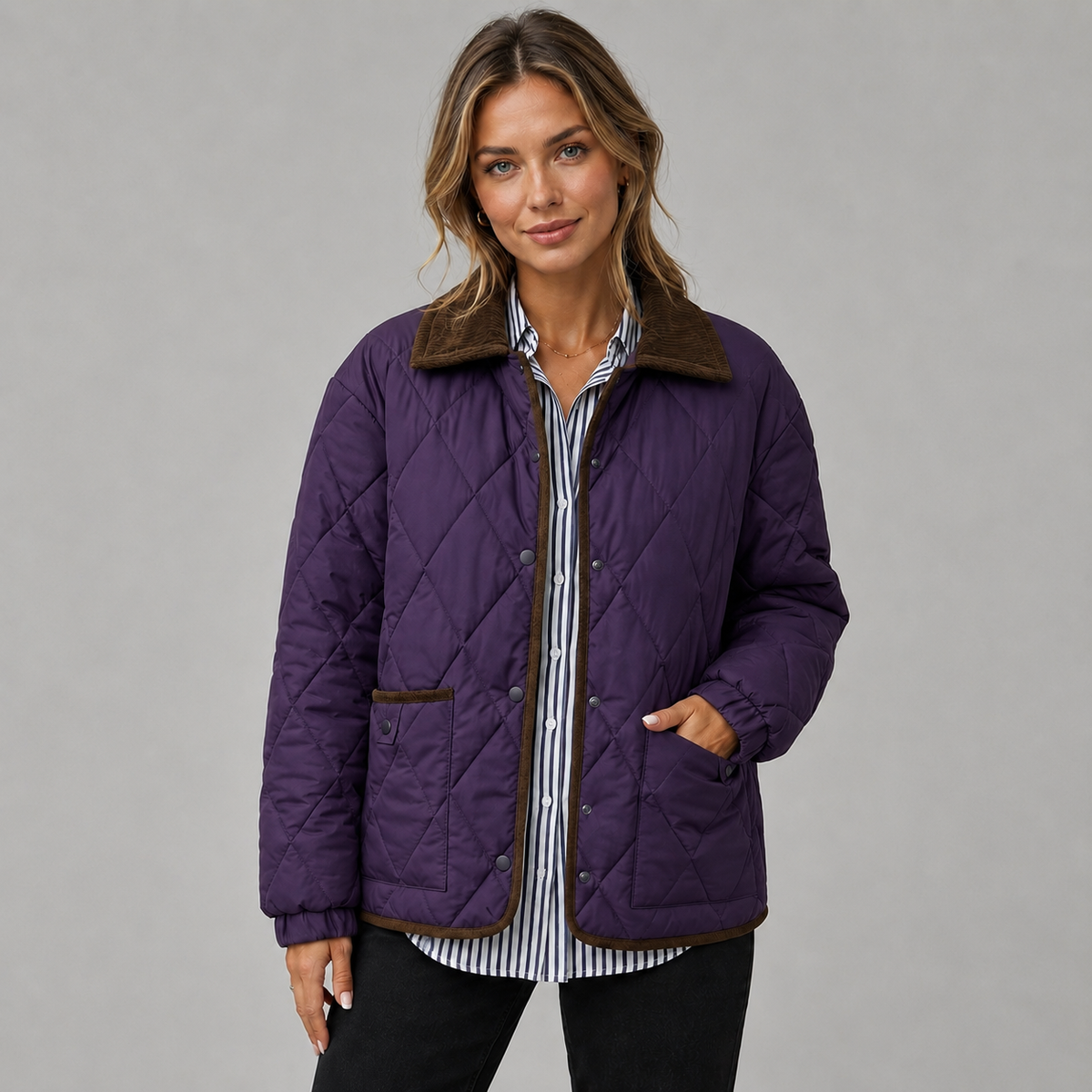 Women's Cropped Quilted Jacket, Contrast Collar - Merritt