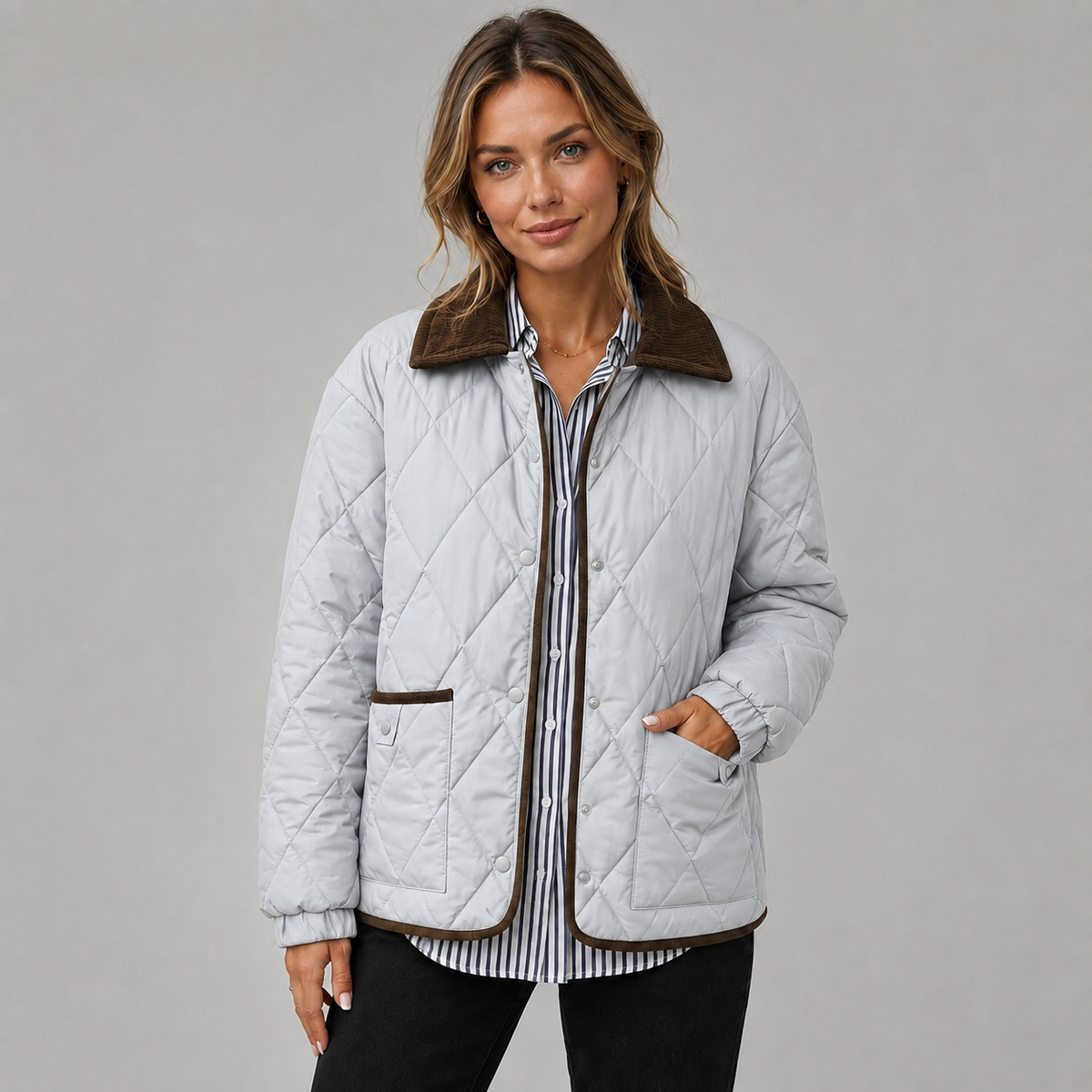 Women's Cropped Quilted Jacket, Contrast Collar - Merritt