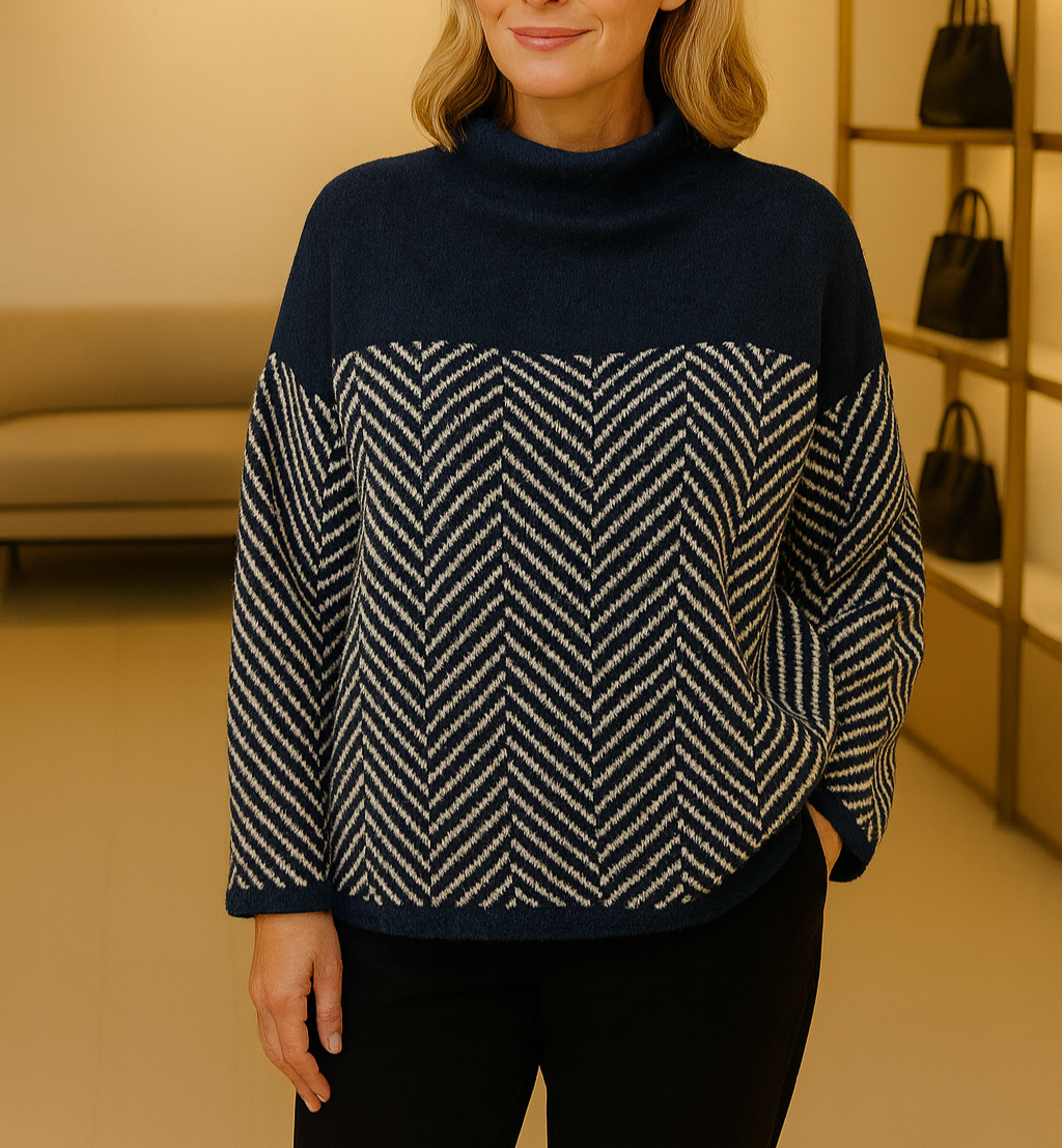 Women's Turtleneck Sweater, Cotton Herringbone Knit - Norah