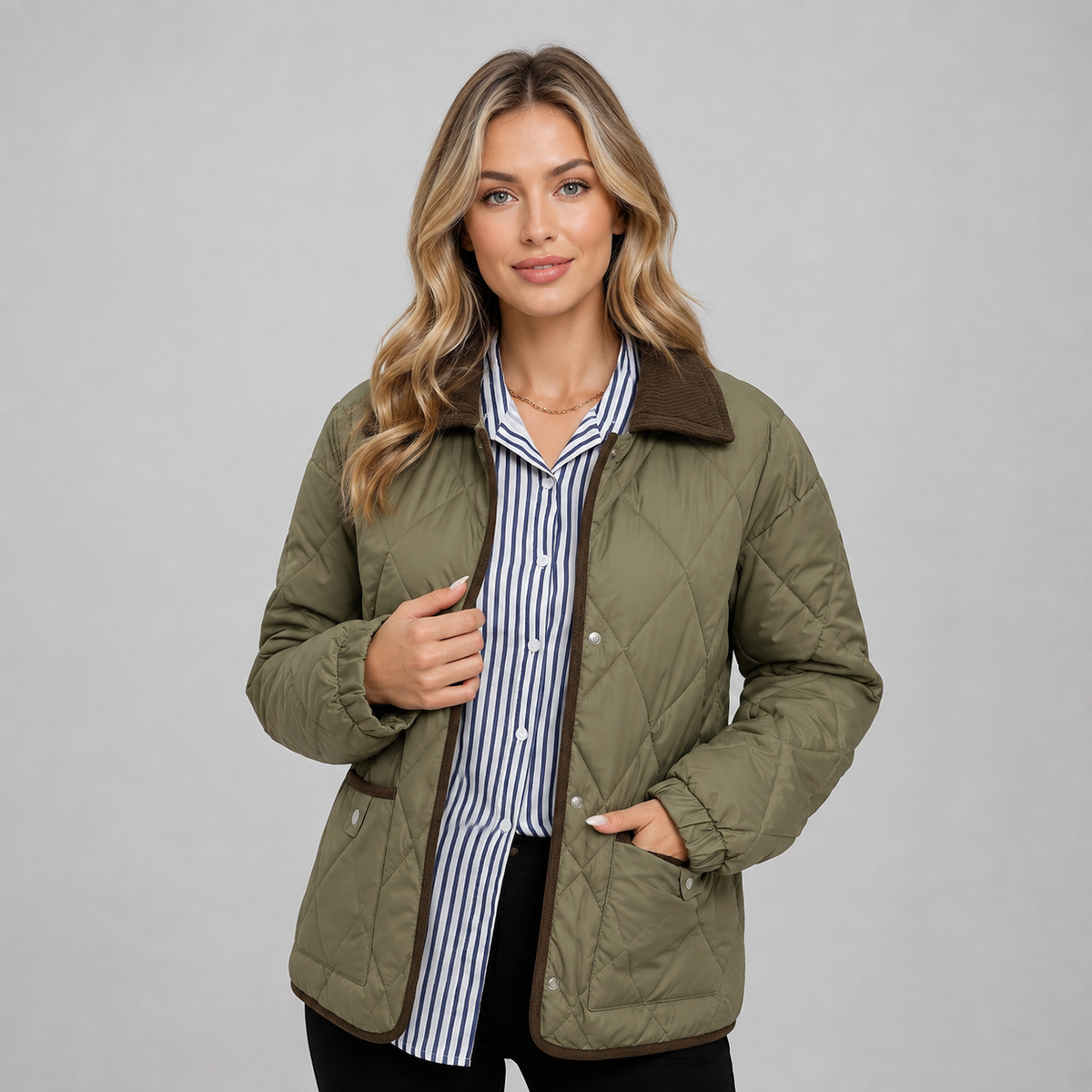 Women's Cropped Quilted Jacket, Contrast Collar - Merritt