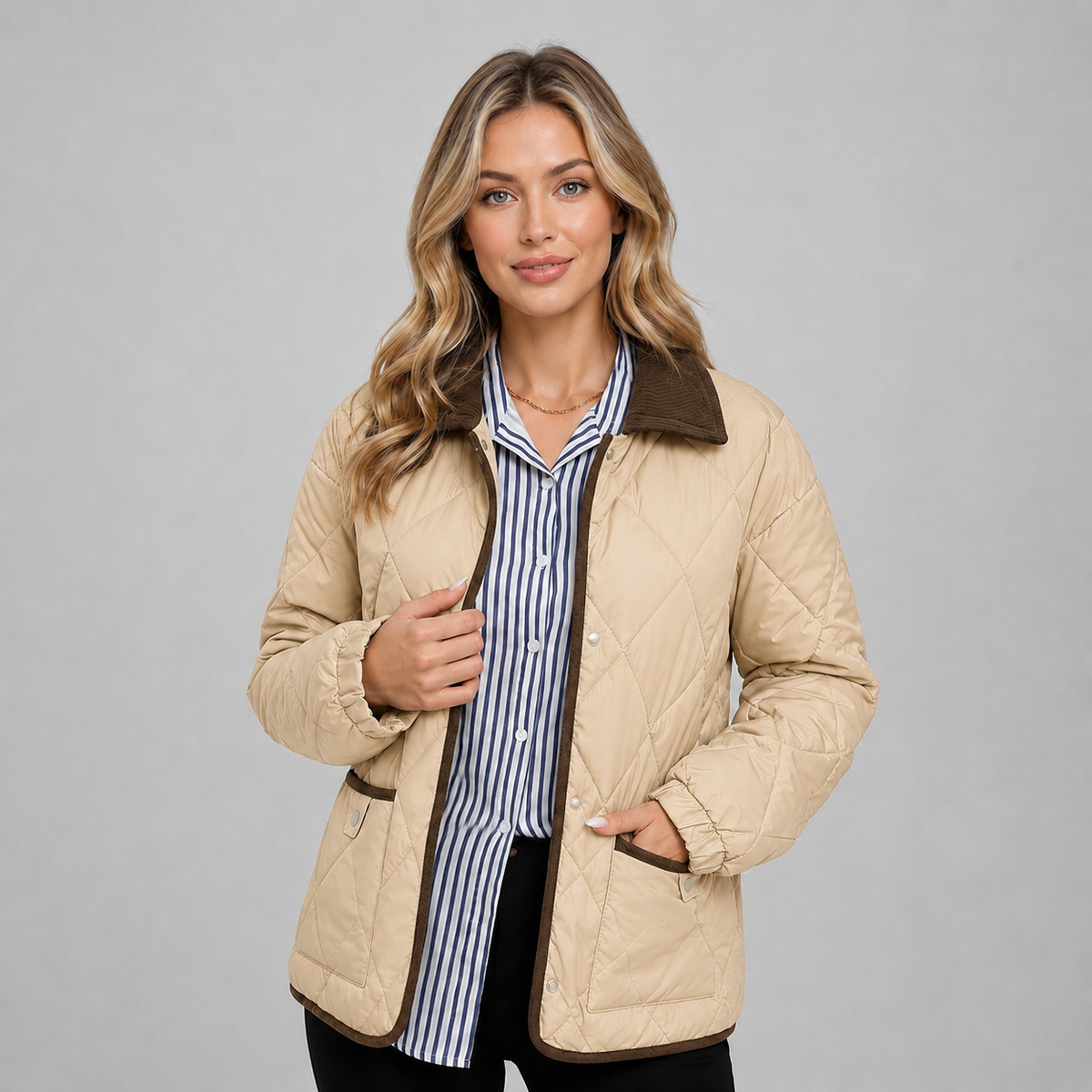 Women's Cropped Quilted Jacket, Contrast Collar - Merritt