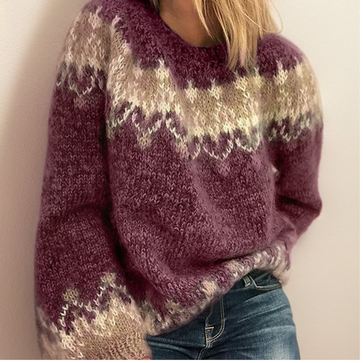 Women's Fair Isle Sweater, Relaxed Knit with Patterned Yoke
