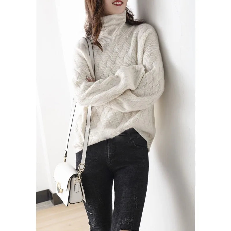 Women's Turtleneck Sweater, Textured Knit for Fall and Winter