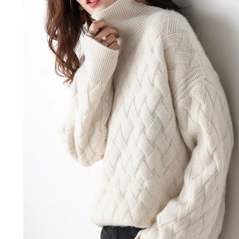 Women's Turtleneck Sweater, Textured Knit for Fall and Winter