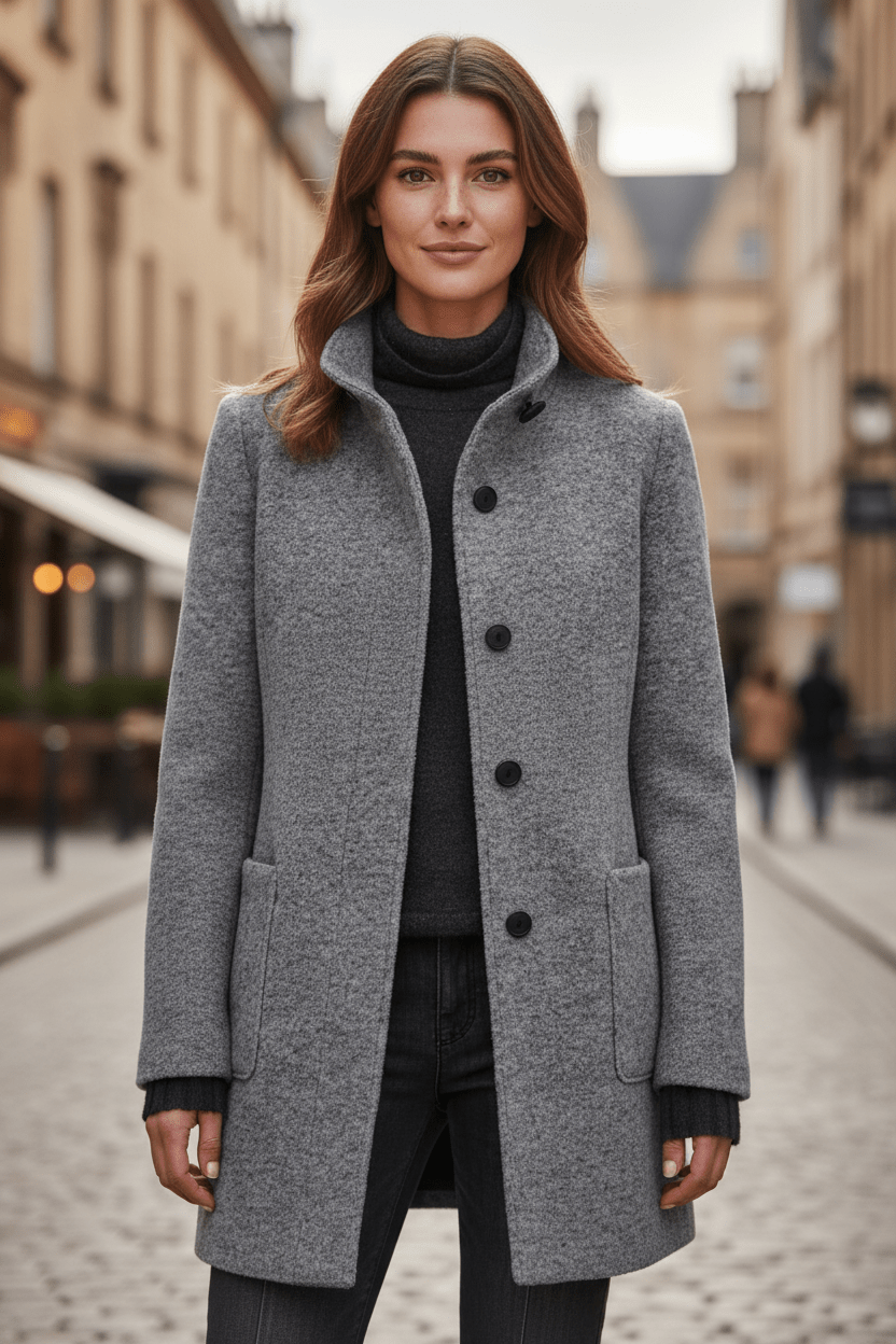 Women's Button-Front Coat, Tailored Fit with Stand Collar