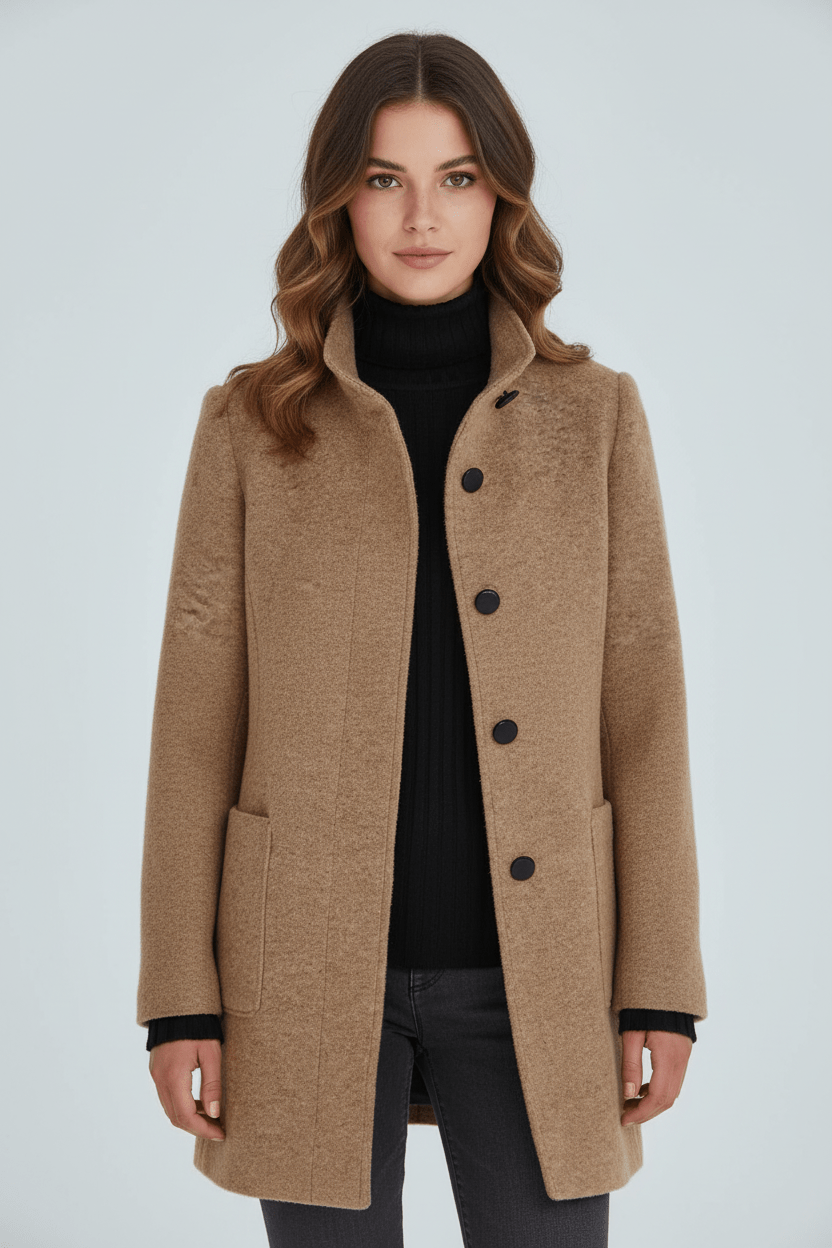 Women's Button-Front Coat, Tailored Fit with Stand Collar