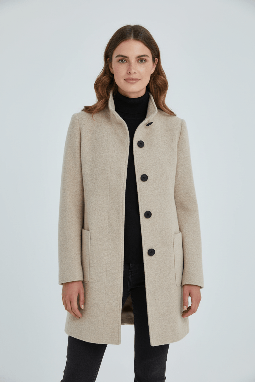Women's Button-Front Coat, Tailored Fit with Stand Collar