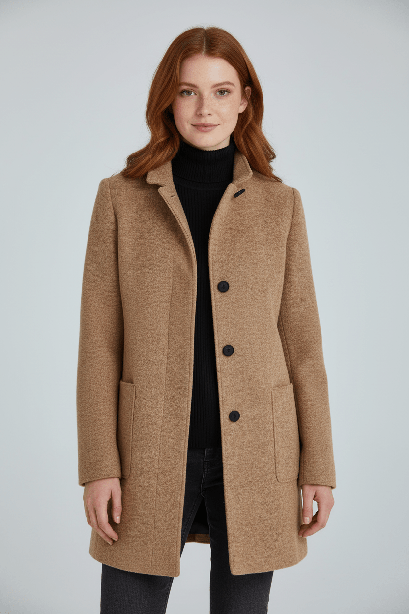 Women's Button-Front Coat, Tailored Fit with Stand Collar