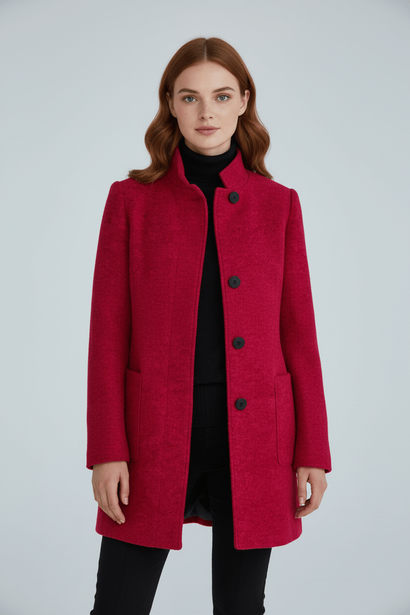 Women's Button-Front Coat, Tailored Fit with Stand Collar
