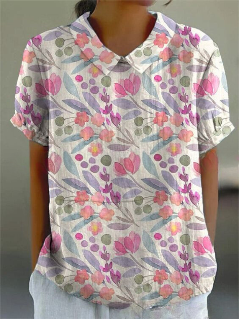 Liana | Vintage Floral Linen Blouse