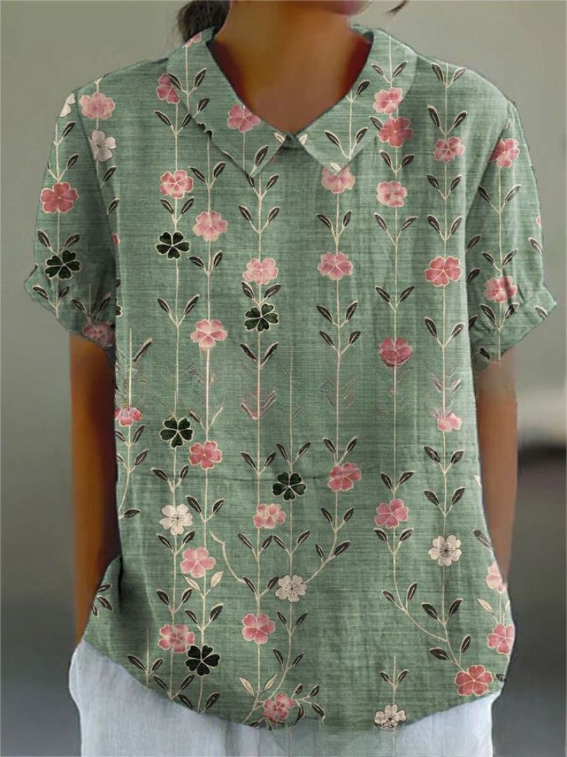 Liana | Vintage Floral Linen Blouse