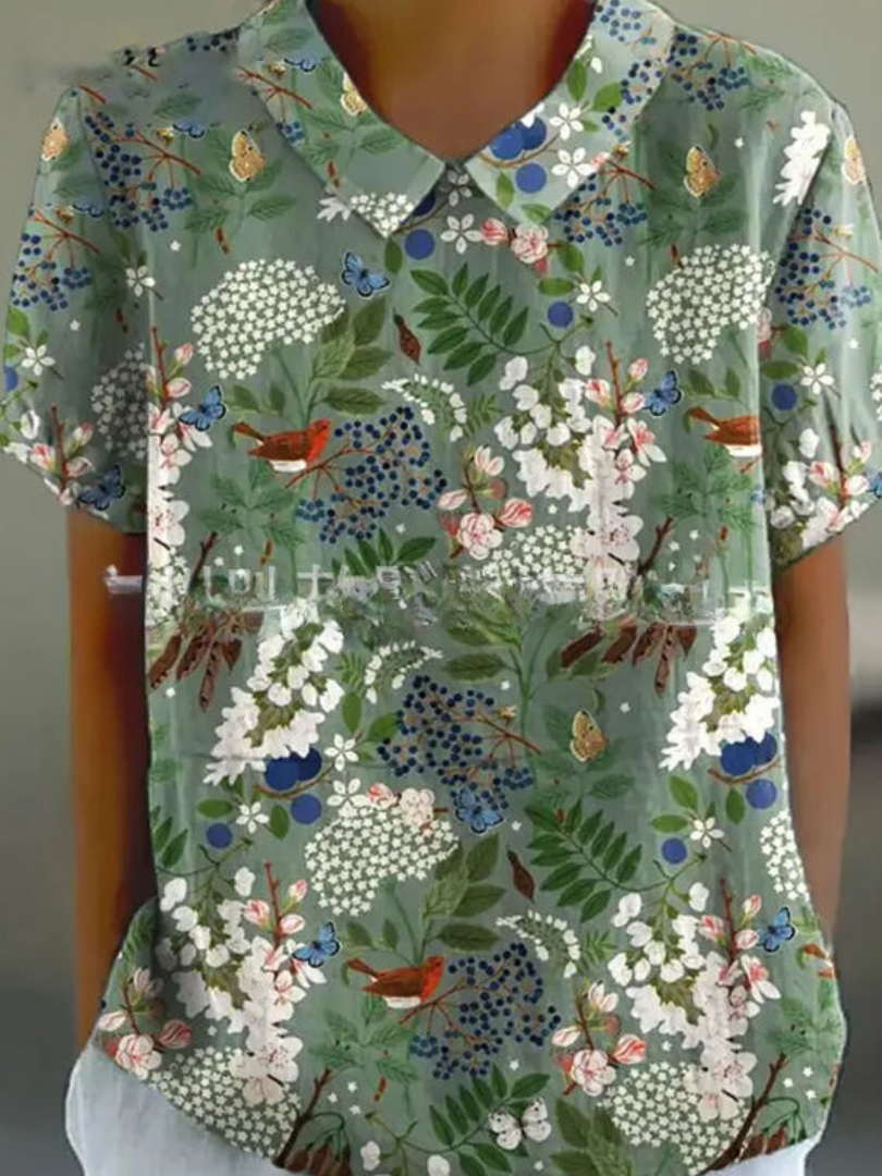 Liana | Vintage Floral Linen Blouse
