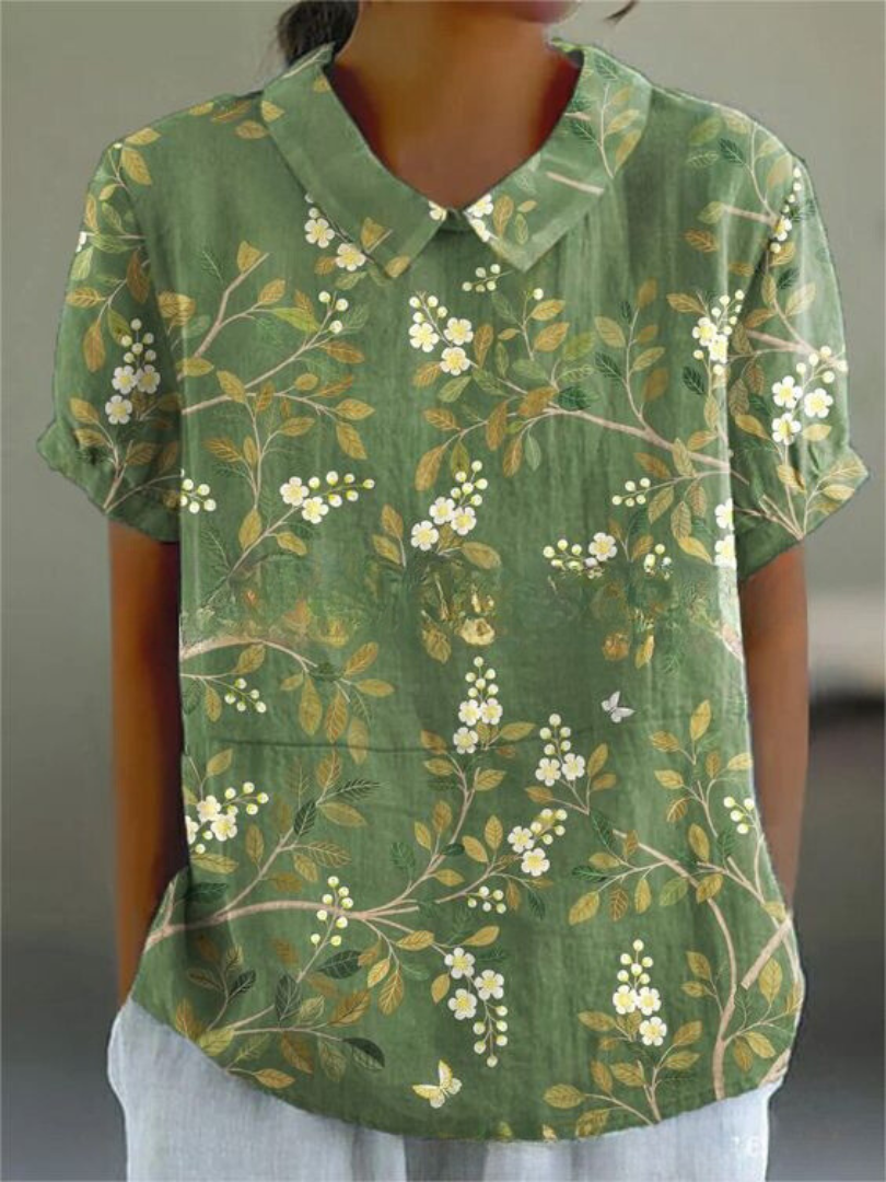 Liana | Vintage Floral Linen Blouse