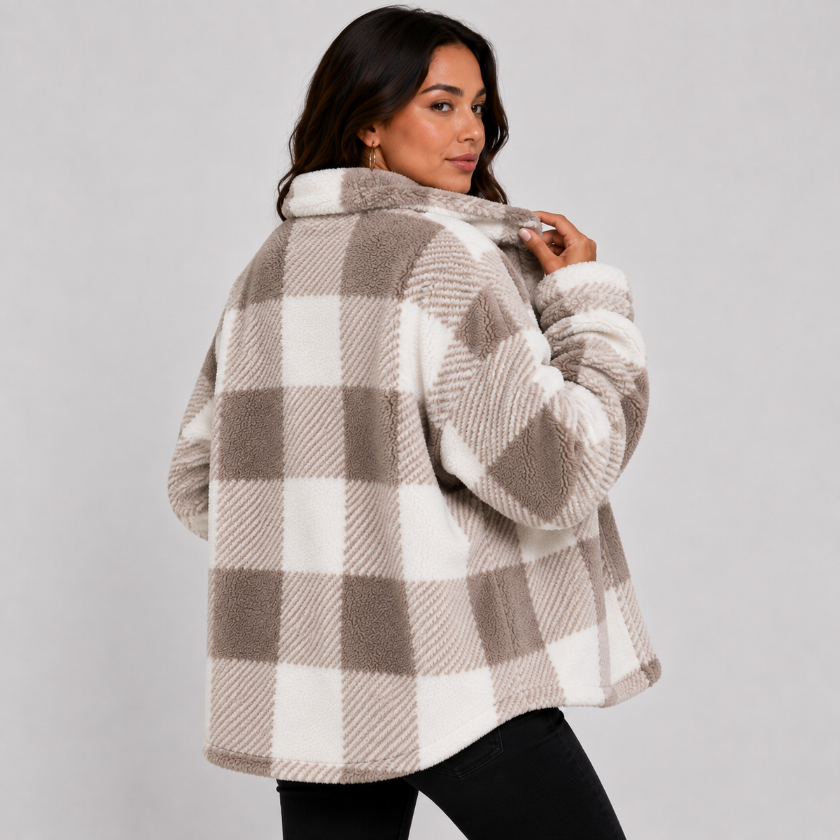 Women's Plaid Plush Jacket, Button Front - Montviro
