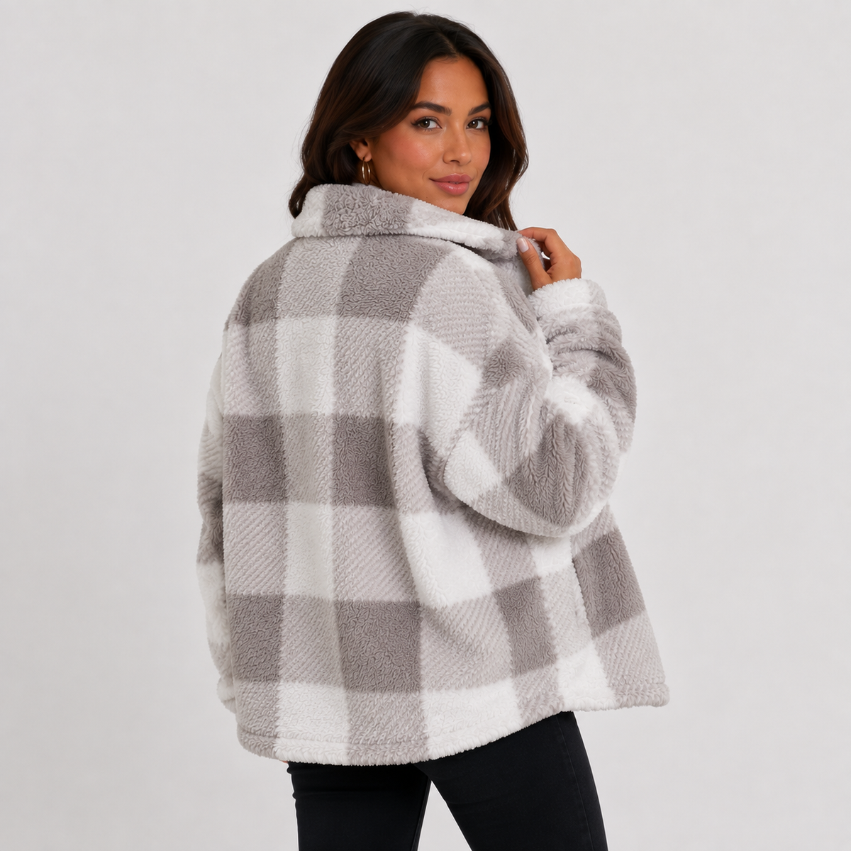 Women's Plaid Plush Jacket, Button Front - Montviro
