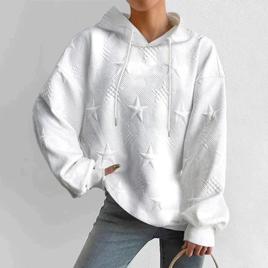 Women's Knit Hoodie, Long Sleeves and Star Detail, White