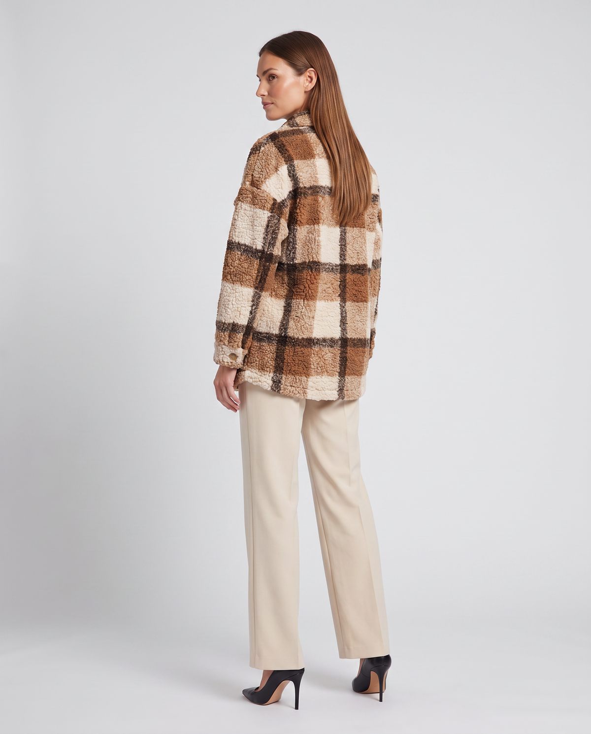 Women's Oversized Plaid Sherpa Shacket, Longline Fit - Amelia