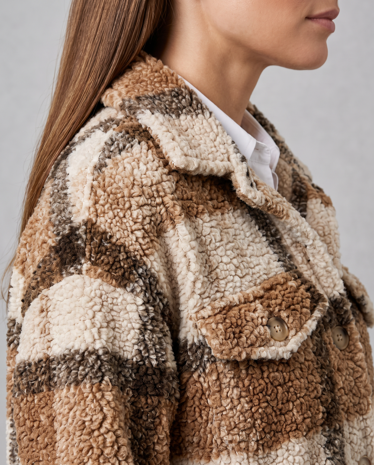 Women's Oversized Plaid Sherpa Shacket, Longline Fit - Amelia