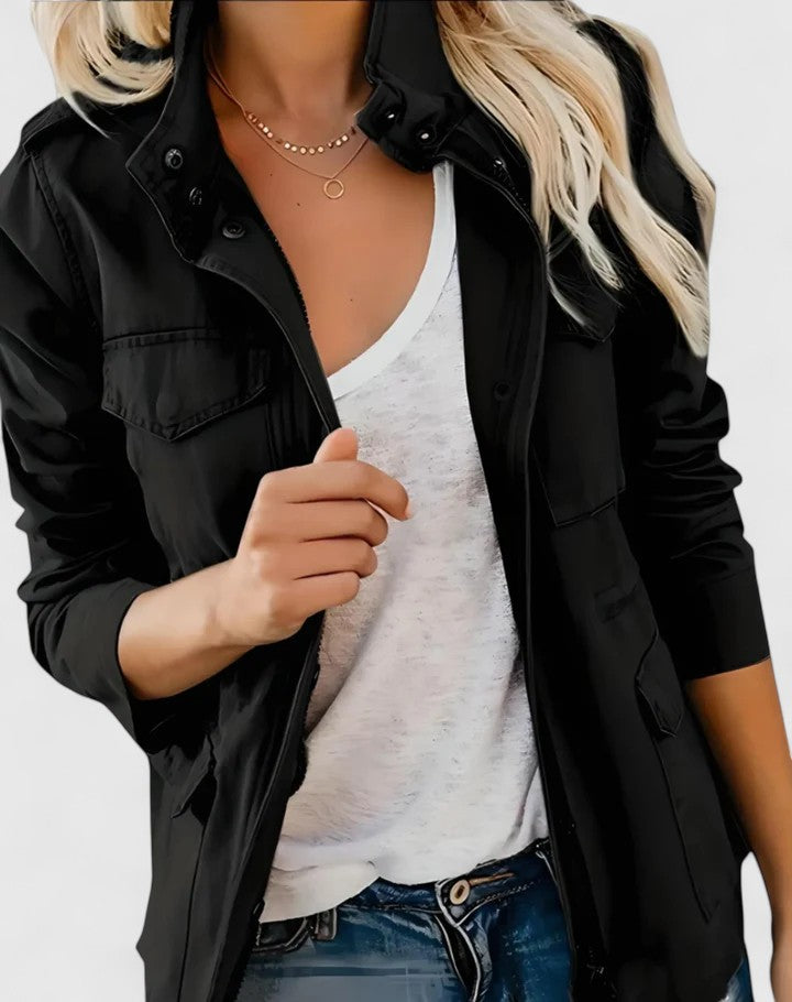 Women's Cotton Field Jacket, Drawstring Waist - Josette