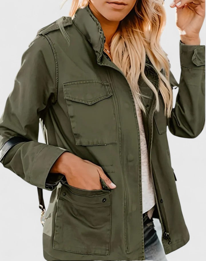 Women's Cotton Field Jacket, Drawstring Waist - Josette